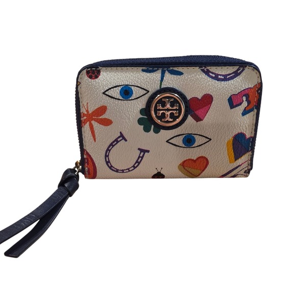 Tory Burch Lucky Charms Card Pouch Wallet White Multi Color - Picture 3 of 9